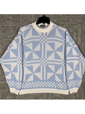 Cabin Creek Light Blue & White Geometric Crewneck Sweater